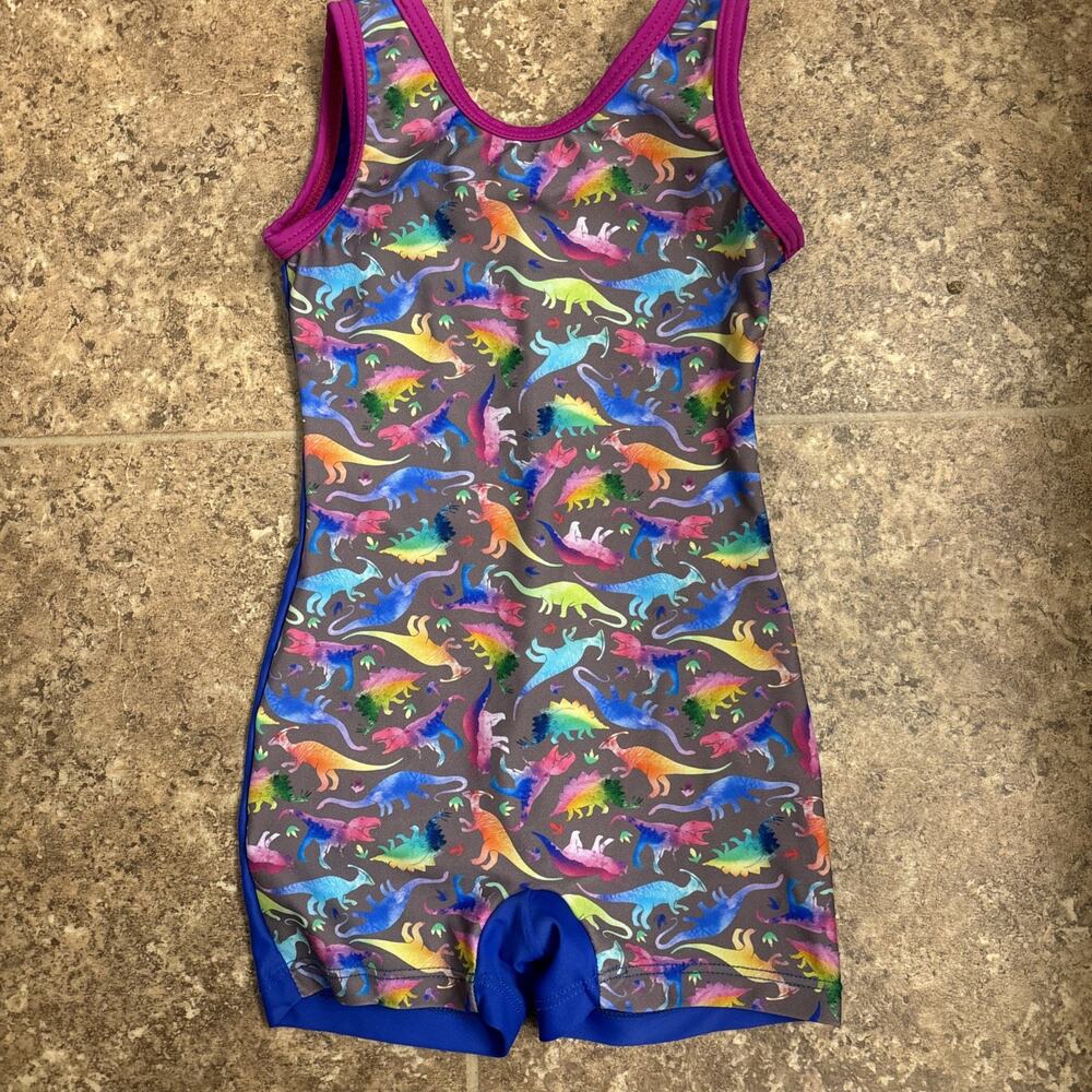 Gymnastics Leotard with Shorts for Toddler Girls Dinosaurs Size XS